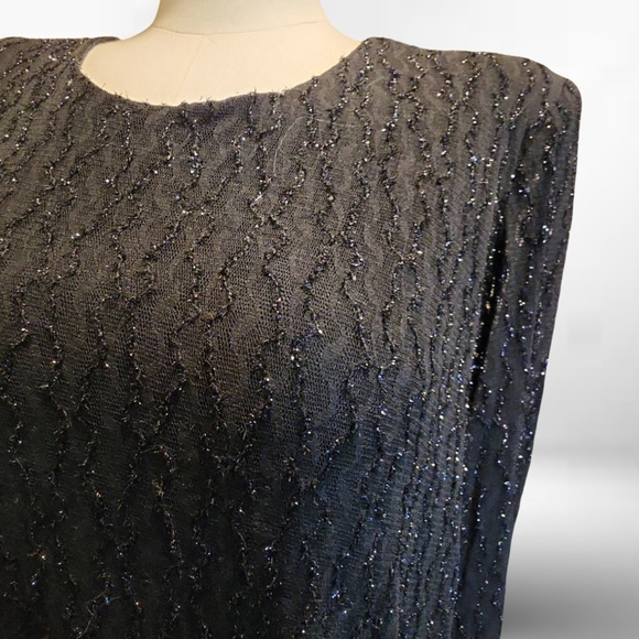 Vintage Onyx Nite Black Evening Gown With Some Sparkle 80s Retro Goth Whimsygoth - Picture 6 of 11